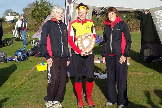 Sheila Carey2c Karin Kirk and Sue Hallett2c winners of Super Vet Womens W.Midlands Relay Trophy 2017